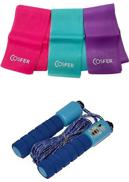 2'li Set Sayaçlı Spor Fitness Kondisyon A Tlama Ipi 3'lü Yoğa Aerobik Egzersiz Direnç Pilates Bandı