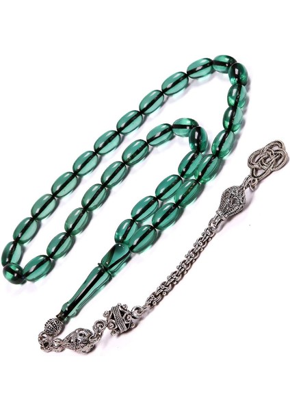 Güzel Çekimli Su Yeşili Ateş Kehribar Tesbih