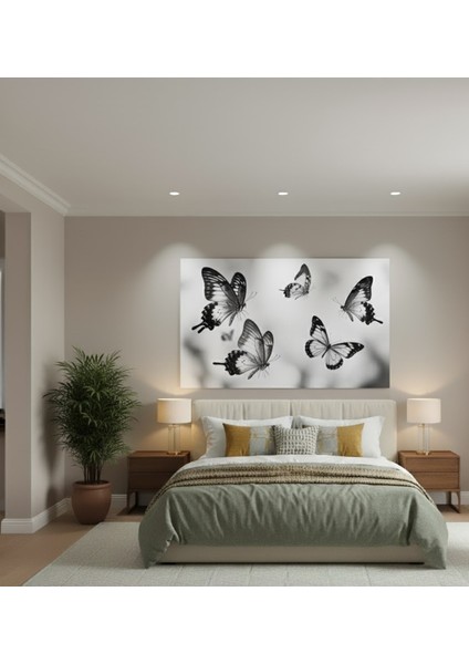 Siyah Beyaz Kelebekler Kanvas Tablo, Modern Kelebek Figürlü Kanvas Tablo