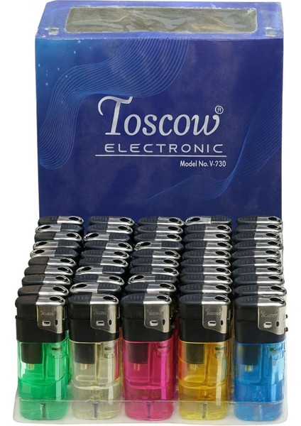 Toscow Gazlı Şeffaf Elektronik Çakmak – 50’li Renkli Paket