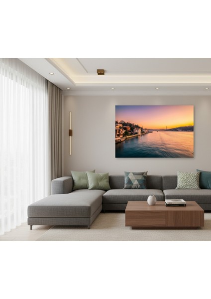 Istanbul Boğazı Kanvas Tablo,gün Batımı Köprü Manzarası,istanbul Deniz Manzarası,turuncu/mavi Tablo