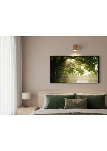 Cennetten Bir Köşe Çerçeveli Tablo, Sabah Güneşi ve Dingin Göl Manzarası Dekoratif Tablo
