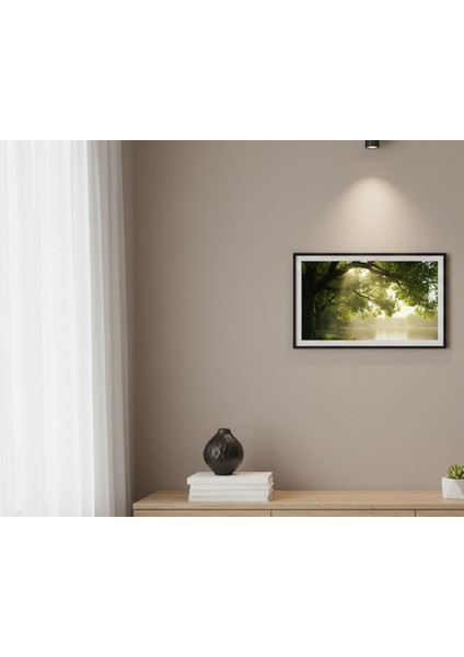 Cennetten Bir Köşe Çerçeveli Tablo, Sabah Güneşi ve Dingin Göl Manzarası Dekoratif Tablo modelleri