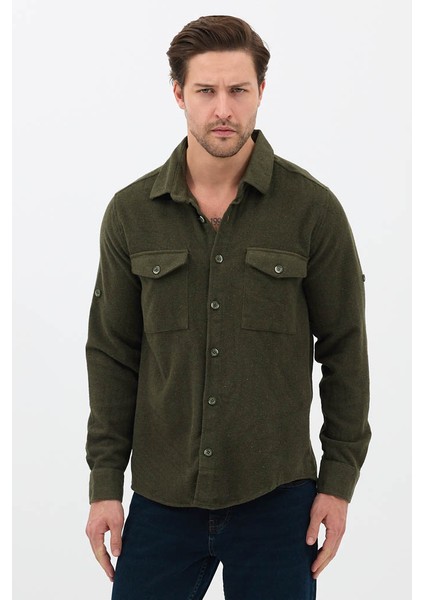 Erkek Rahat Kesim Spor Yaka Oduncu Flanel Çift Cep Kapaklı Kışlık Gömlek fiyatları
