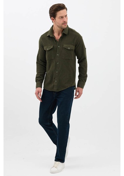 Erkek Rahat Kesim Spor Yaka Oduncu Flanel Çift Cep Kapaklı Kışlık Gömlek fırsatları