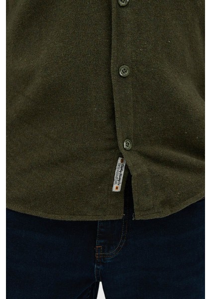 Erkek Rahat Kesim Spor Yaka Oduncu Flanel Çift Cep Kapaklı Kışlık Gömlek