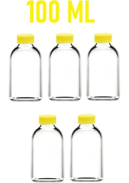 5 Adet Şeffaf Cam Shot Şişesi Sızdırmaz Sarı Kapaklı Hediyelik Koku Süs Çok Amaçlı Şişe 5X100ML
