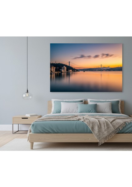 Turuncu ve Mavi Tonlarda Istanbul Gün Batımı Manzaralı Kanvas Tablo
