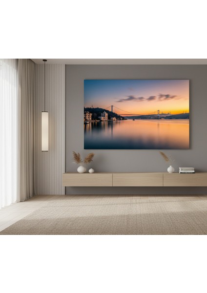 Turuncu ve Mavi Tonlarda Istanbul Gün Batımı Manzaralı Kanvas Tablo fiyatları