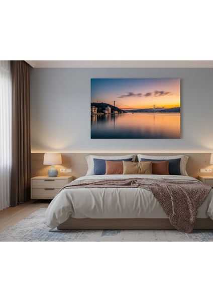 Turuncu ve Mavi Tonlarda Istanbul Gün Batımı Manzaralı Kanvas Tablo modelleri