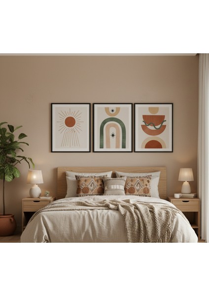 3'lü Bohem Tablo Seti, Modern Minimalist 3 Parça Çerçeveli Duvar Dekoru Seti fiyatları