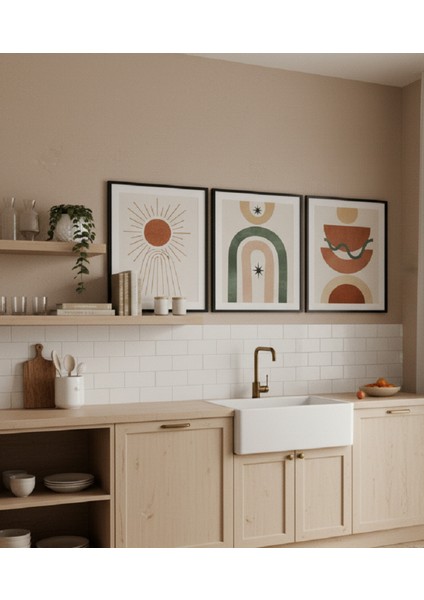 3'lü Bohem Tablo Seti, Modern Minimalist 3 Parça Çerçeveli Duvar Dekoru Seti modelleri