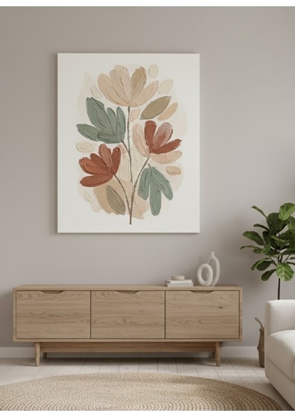 Boho Soyut Çiçekler Kanvas Tablo, Modern Bej Yeşil Pembe Soyut Çiçek Kanvas Tablo