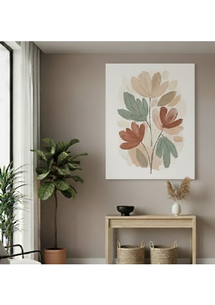 Boho Soyut Çiçekler Kanvas Tablo, Modern Bej Yeşil Pembe Soyut Çiçek Kanvas Tablo modelleri