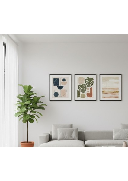 Iskandinav Tarzı 3'lü Çerçeveli Tablo Seti, Minimalist Oturma Odası Için 3 Parça Soyut Tablo Seti