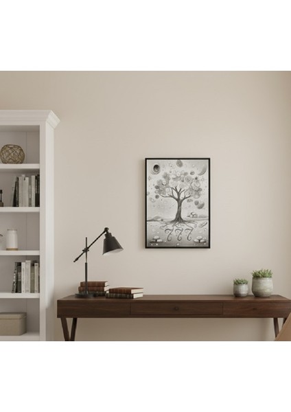 Siyah Beyaz Manifest Tablosu | Para Ağacı ve 777 Sembolü ile Bolluk Bereket Çerçeveli Tablo fiyatları