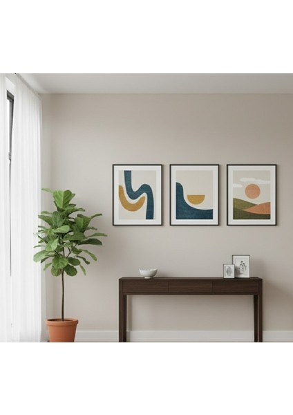 Modern Soyut Dalgalar ve Gün Batımı 3'lü Çerçeveli Tablo Seti,minimalist Salon Duvar Dekoru modelleri