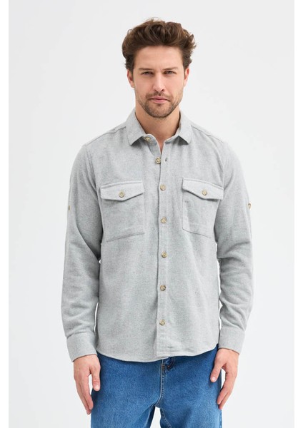 Erkek Rahat Kesim Spor Yaka Oduncu Flanel Çift Cep Kapaklı Kışlık Gömlek