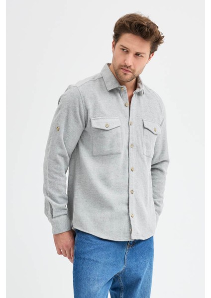 Erkek Rahat Kesim Spor Yaka Oduncu Flanel Çift Cep Kapaklı Kışlık Gömlek modelleri