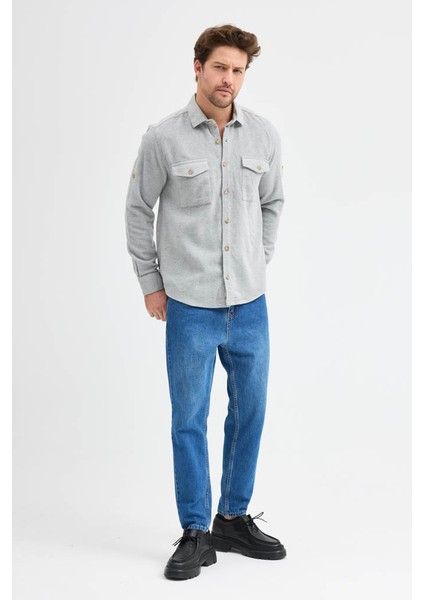 Erkek Rahat Kesim Spor Yaka Oduncu Flanel Çift Cep Kapaklı Kışlık Gömlek fırsatları