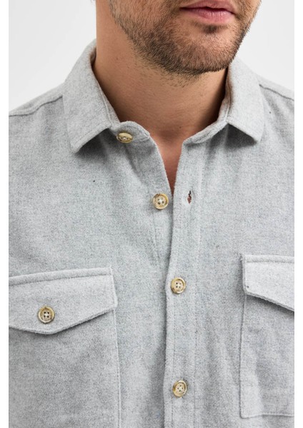 Erkek Rahat Kesim Spor Yaka Oduncu Flanel Çift Cep Kapaklı Kışlık Gömlek