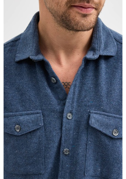 Erkek Rahat Kesim Spor Yaka Oduncu Flanel Çift Cep Kapaklı Kışlık Gömlek