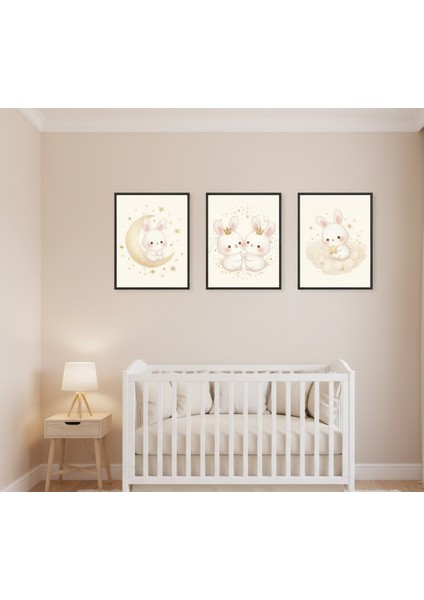Bebek Odası 3lü Çerçeveli Tablo Seti, Bebek Odası Pastel Tonlarda Sevimli Hayvanlar Tablo Seti fiyatları