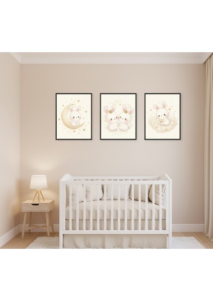 Bebek Odası 3lü Çerçeveli Tablo Seti, Bebek Odası Pastel Tonlarda Sevimli Hayvanlar Tablo Seti modelleri
