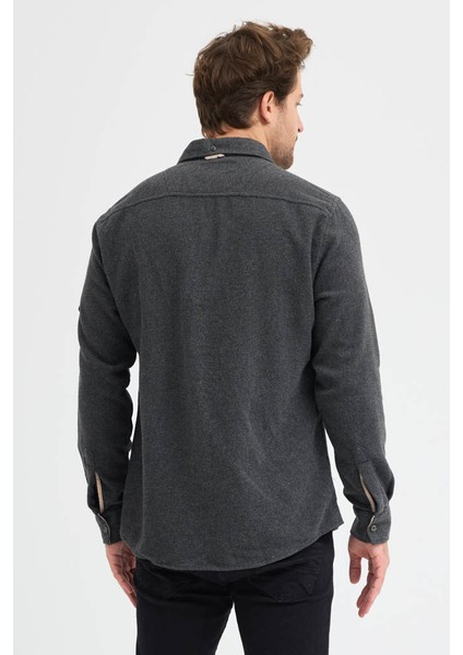 Erkek Rahat Kesim Spor Yaka Oduncu Flanel Çift Cep Kapaklı Kışlık Gömlek