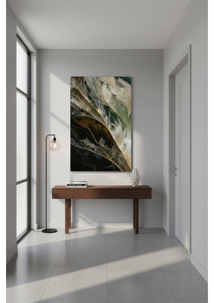 Doğa Esintili Yeşil Siyah Soyut Yaprak Kanvas Tablo | Modern Duvar Dekoru fiyatları