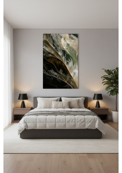 Doğa Esintili Yeşil Siyah Soyut Yaprak Kanvas Tablo | Modern Duvar Dekoru modelleri