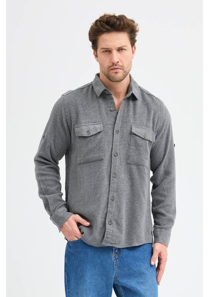 Erkek Rahat Kesim Spor Yaka Oduncu Flanel Çift Cep Kapaklı Kışlık Gömlek fiyatları