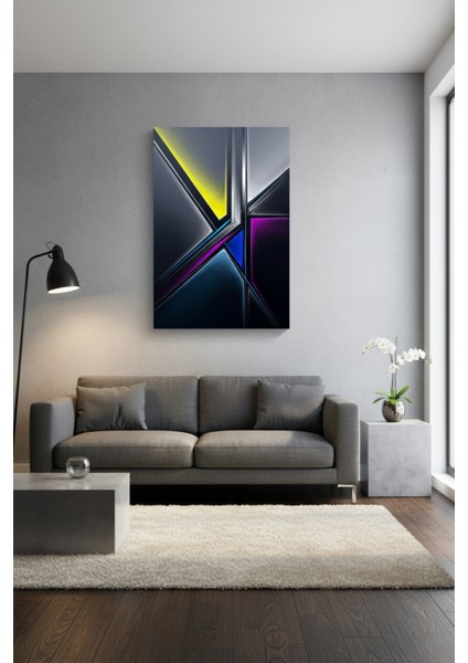 Modern Soyut Geometrik Kanvas Tablo | Siyah, Sarı ve Mor Tonları