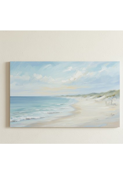 Yatak Odası ve Salon Için Huzur Veren Sahil Manzaralı Yağlı Boya Efektli Kanvas Tablo