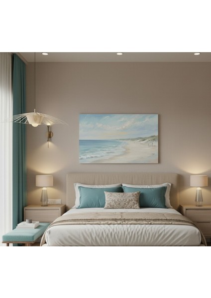 Yatak Odası ve Salon Için Huzur Veren Sahil Manzaralı Yağlı Boya Efektli Kanvas Tablo fiyatları