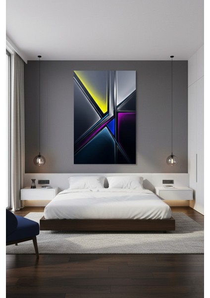 Modern Soyut Geometrik Kanvas Tablo | Siyah, Sarı ve Mor Tonları modelleri