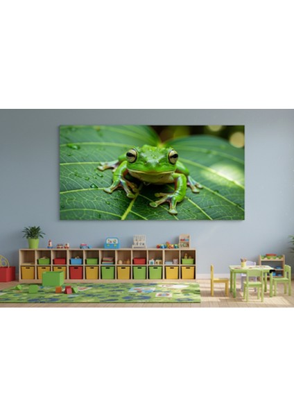 Sevimli Yeşil Kurbağa Kanvas Tablo | Çerçevesiz Doğa ve Hayvan Sanatı | Kreş ve Çocuk Odası Tablo
