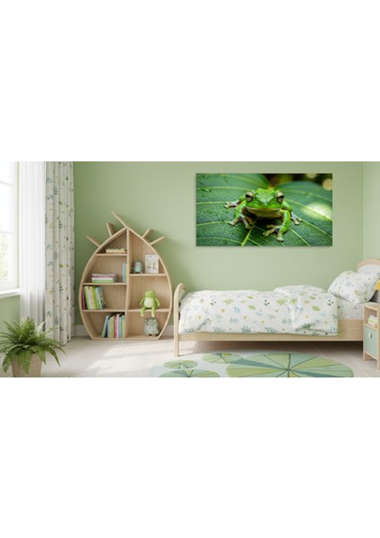 Sevimli Yeşil Kurbağa Kanvas Tablo | Çerçevesiz Doğa ve Hayvan Sanatı | Kreş ve Çocuk Odası Tablo fiyatları
