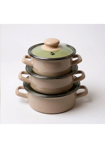Mini Tencere Seti Emaye 6 Parça Saklama Kabı Seti