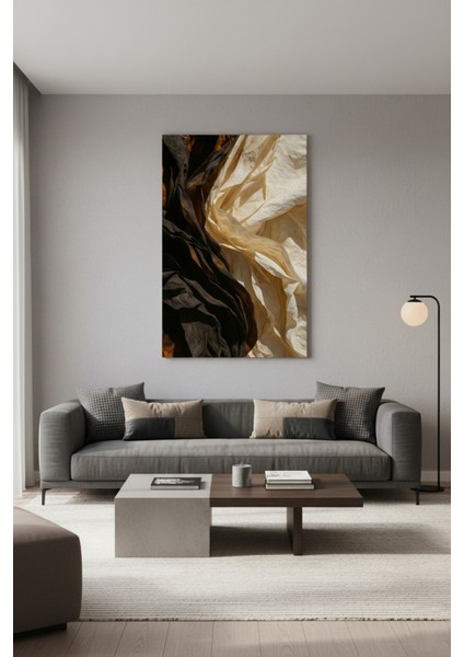 Siyah ve Bej Soyut Doku Kanvas Tablo | Modern Duvar Dekoru