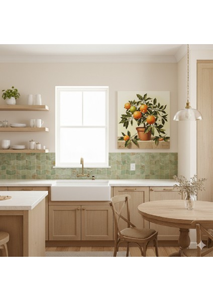 Saksıda Portakal Ağacı Kanvas Tablo | Mutfak ve Yemek Odası Için Botanik Duvar Dekoru | Canlı Tablo