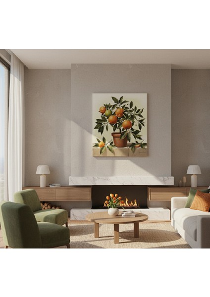 Saksıda Portakal Ağacı Kanvas Tablo | Mutfak ve Yemek Odası Için Botanik Duvar Dekoru | Canlı Tablo modelleri