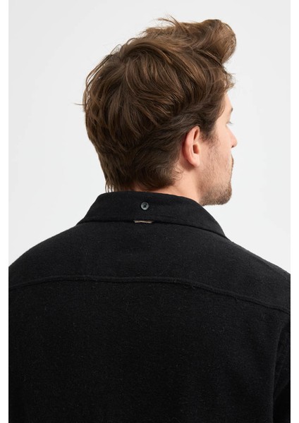 Erkek Rahat Kesim Spor Yaka Oduncu Flanel Çift Cep Kapaklı Kışlık Gömlek