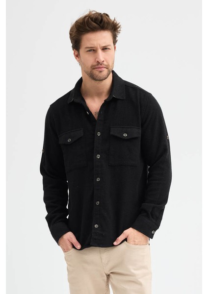 Erkek Rahat Kesim Spor Yaka Oduncu Flanel Çift Cep Kapaklı Kışlık Gömlek fiyatları