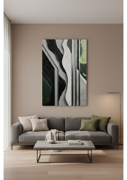 Yeşil ve Siyah Soyut Sanat Desenli Modern Kanvas Tablo