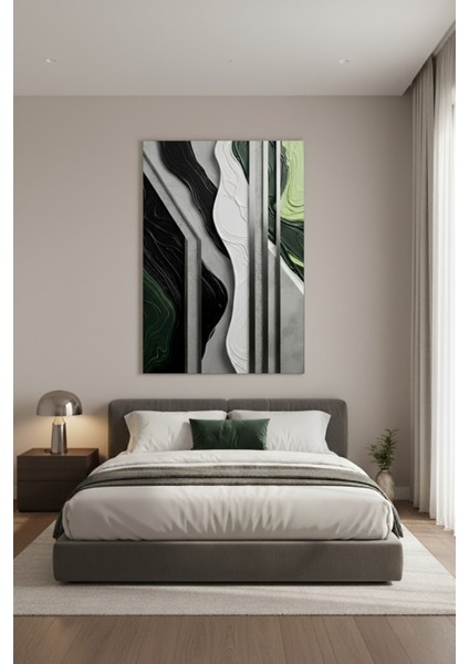 Yeşil ve Siyah Soyut Sanat Desenli Modern Kanvas Tablo modelleri