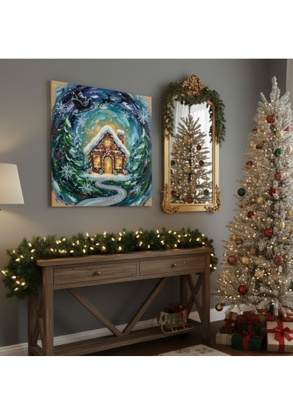 Büyülü Kış Temalı Çerçevesiz Kanvas Tablo, Kar Taneleri Yeni Yıl Tablosu