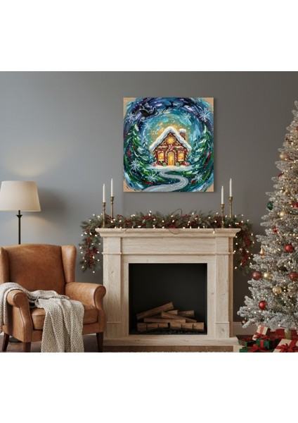 Büyülü Kış Temalı Çerçevesiz Kanvas Tablo, Kar Taneleri Yeni Yıl Tablosu fiyatları