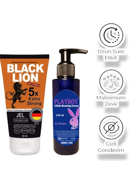Black Lion Erkekler Için Özel Bölge Kremi 50 ml + Bayanlara Özel Playboy Libido Boosting Cream 125 ml