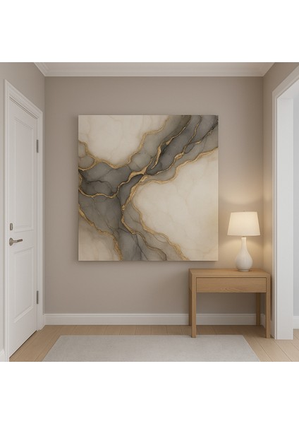 Lüks Tablo, Bej Gri Altın Yaldızlı Soyut Kanvas Tablo, Salon Tablosu